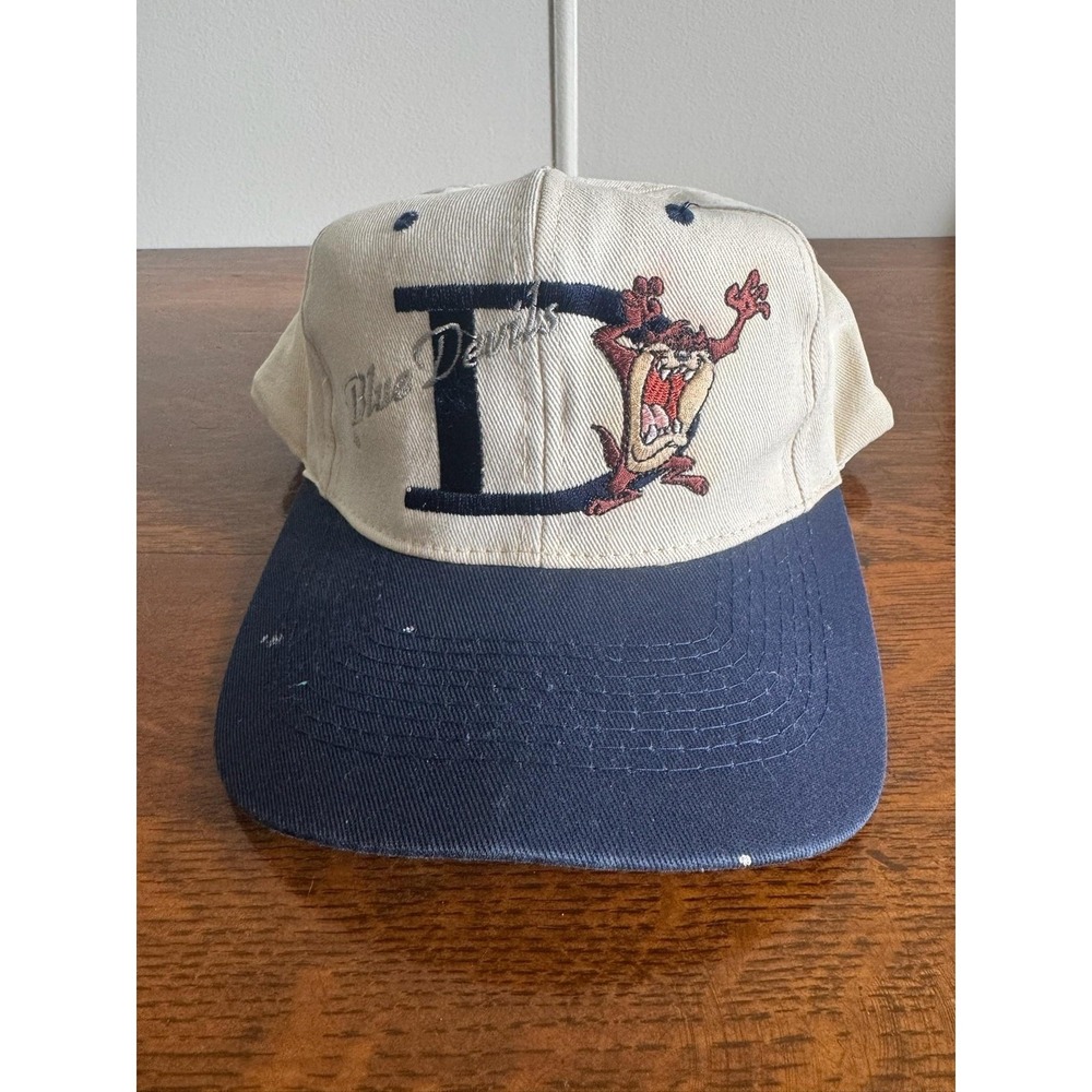 VTG Looney Tunes Tasmanian Hat Cap Snapback Duke Beige Blue Devils‎ Mens 90s